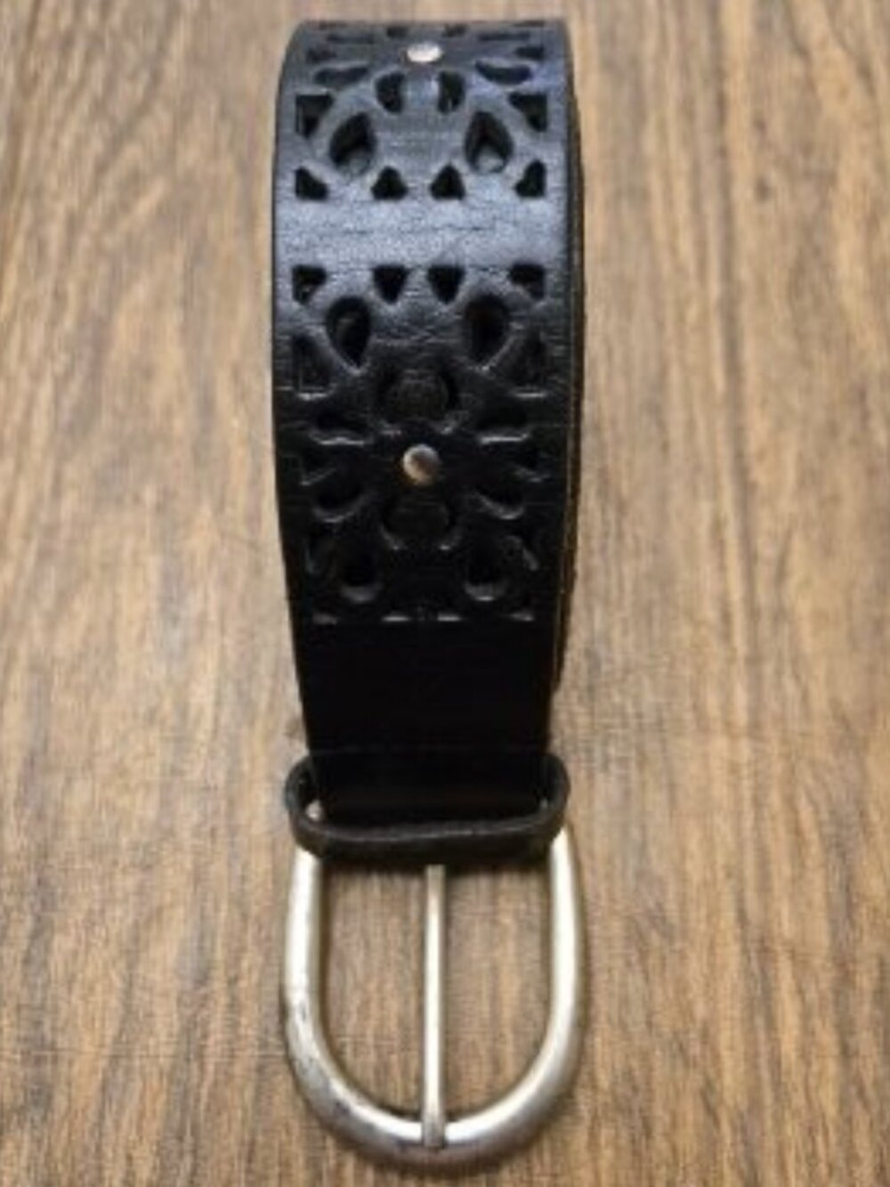 LUCKY BRAND Women's Black Leather Laser Cut Studded Belt w/Silver Buckle Medium - Picture 9 of 10